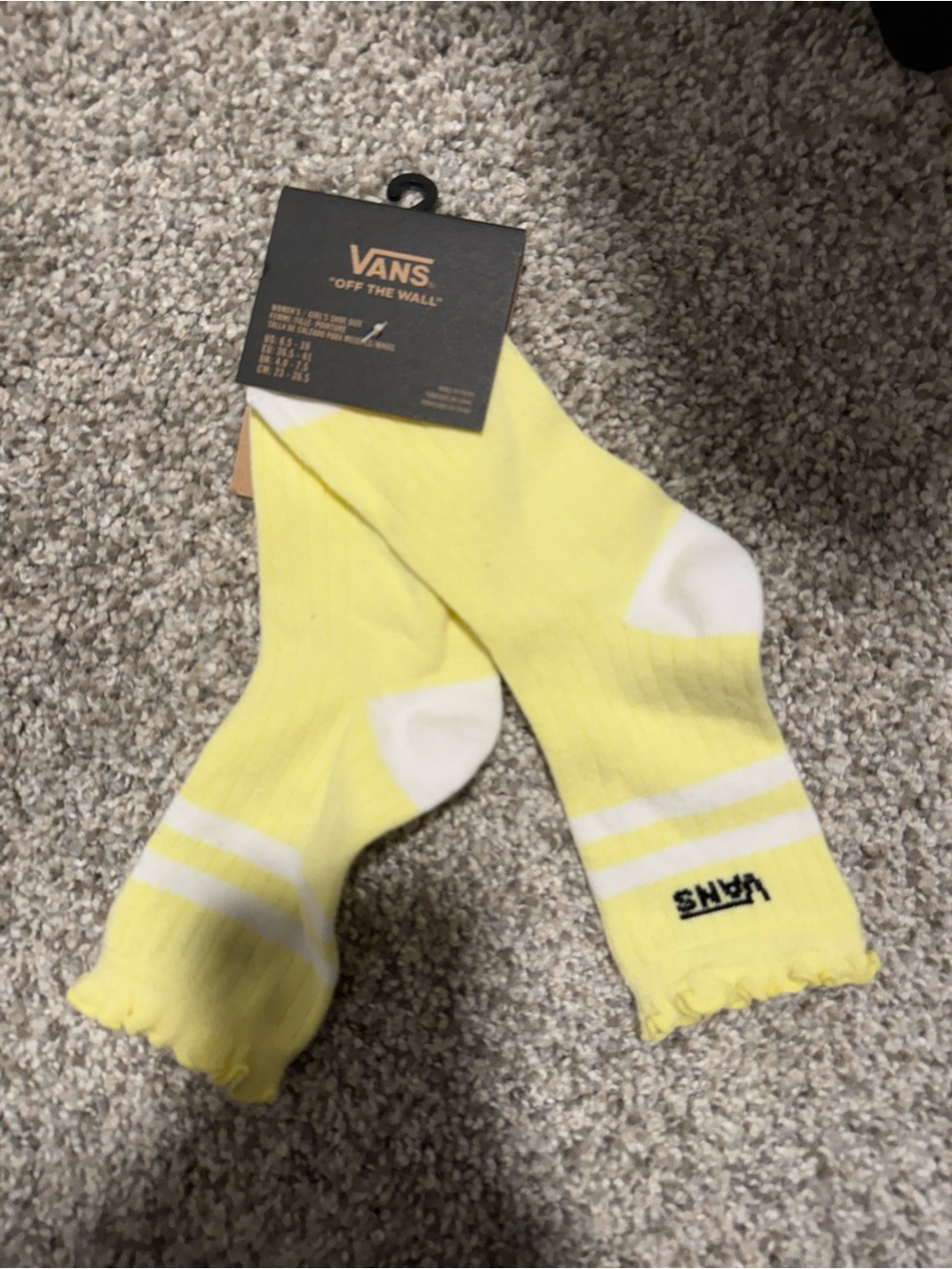 Vans Yellow Crew Socks with White Heel & Stripe Details